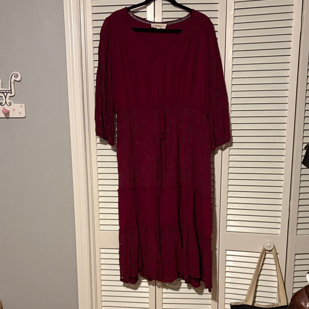 Chic Long Sleeve Burgundy Dress